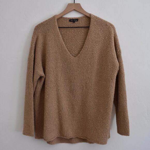 ASOS Micha Lounge V Neck Boucle Sweater Pullover Camel - Picture 1 of 8